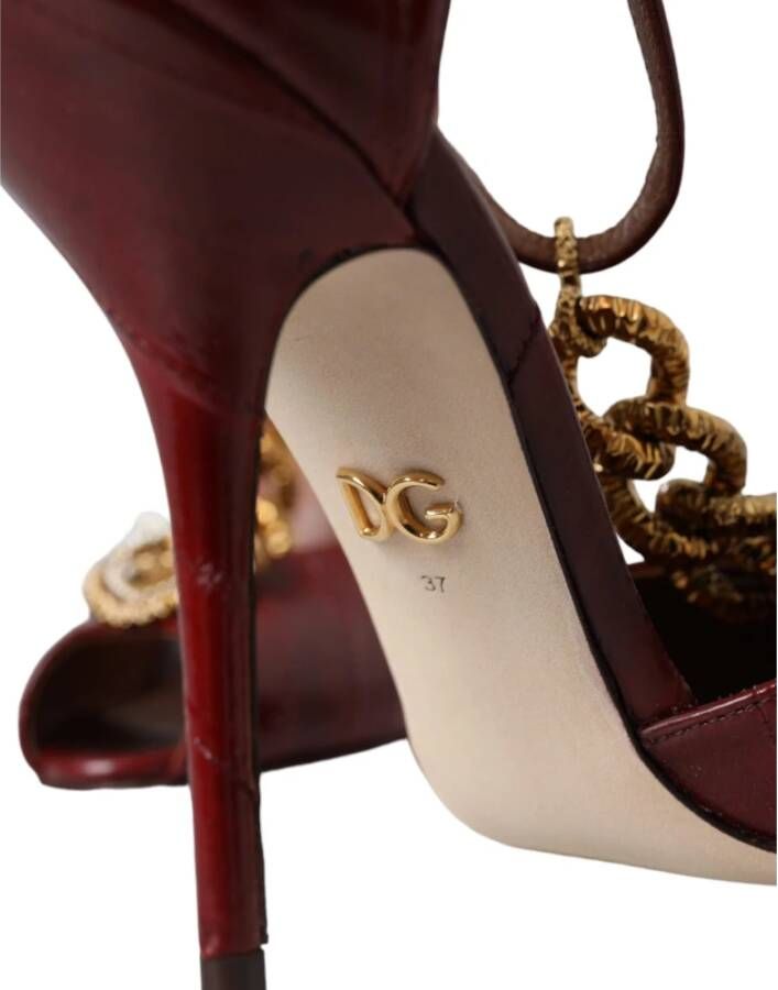 Dolce & Gabbana Donkerrode Leren Gouden Hart Sandalen Red Dames