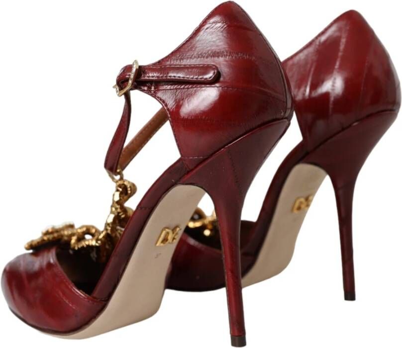 Dolce & Gabbana Donkerrode Leren Gouden Hart Sandalen Red Dames