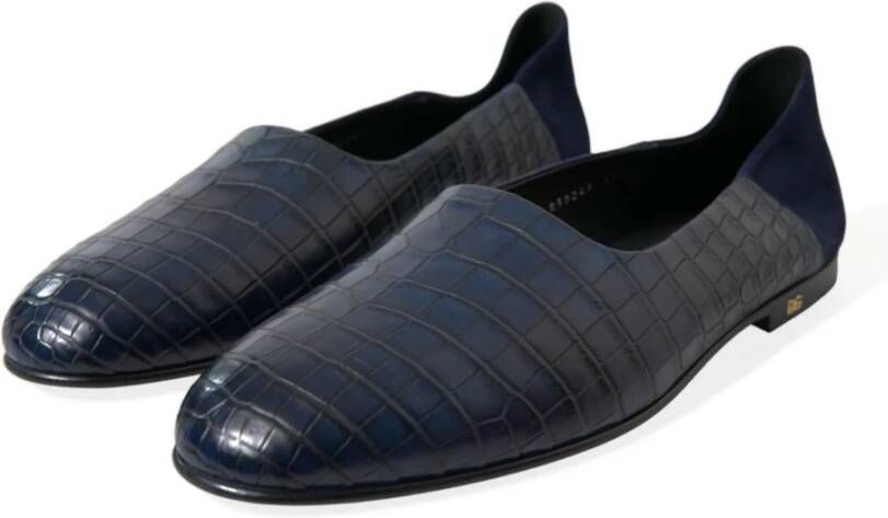 Dolce & Gabbana Elegante Blauwe Krokodillen Loafers Blue Heren