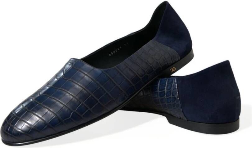 Dolce & Gabbana Elegante Blauwe Krokodillen Loafers Blue Heren