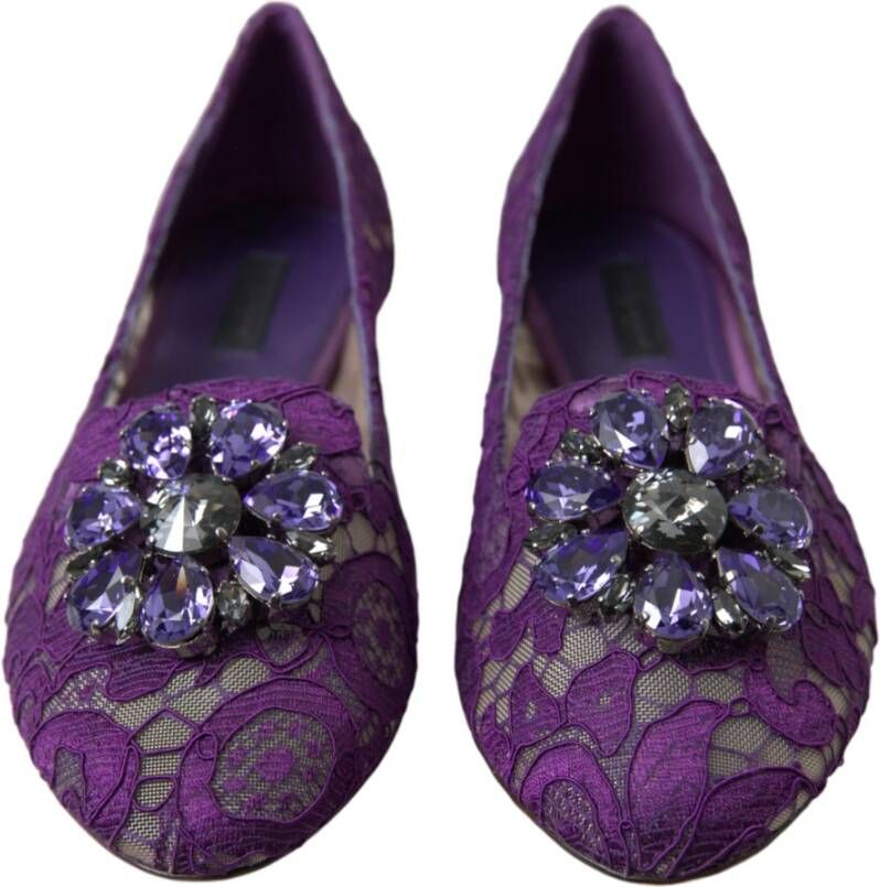 Dolce & Gabbana Elegante bloemenkant Vally platte schoenen Purple Dames