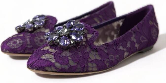 Dolce & Gabbana Elegante bloemenkant Vally platte schoenen Purple Dames