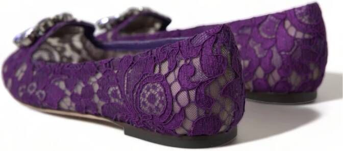 Dolce & Gabbana Elegante bloemenkant Vally platte schoenen Purple Dames