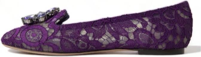 Dolce & Gabbana Elegante bloemenkant Vally platte schoenen Purple Dames