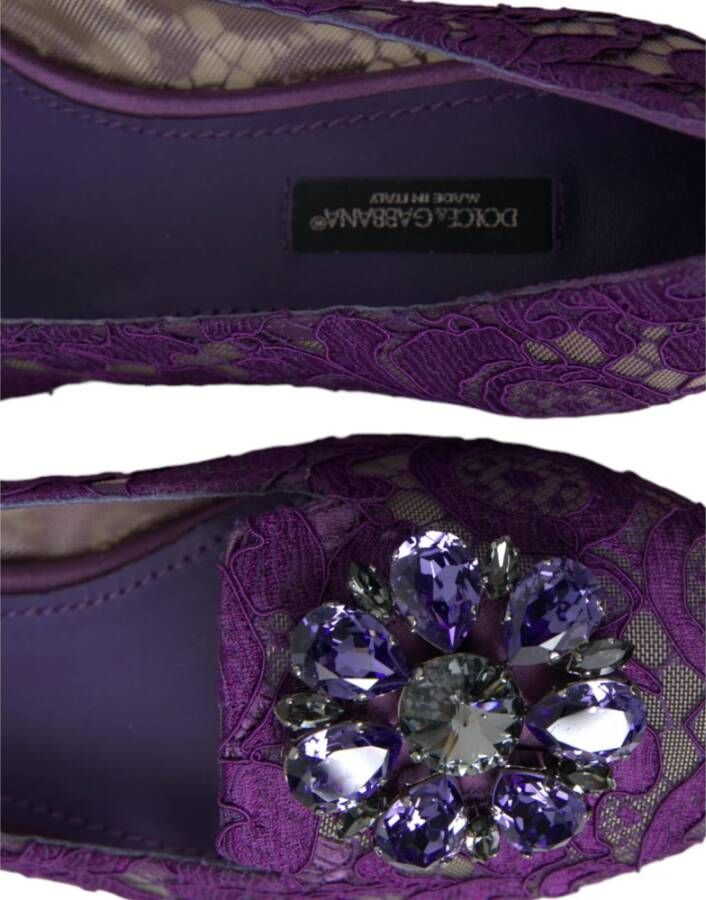 Dolce & Gabbana Elegante bloemenkant Vally platte schoenen Purple Dames