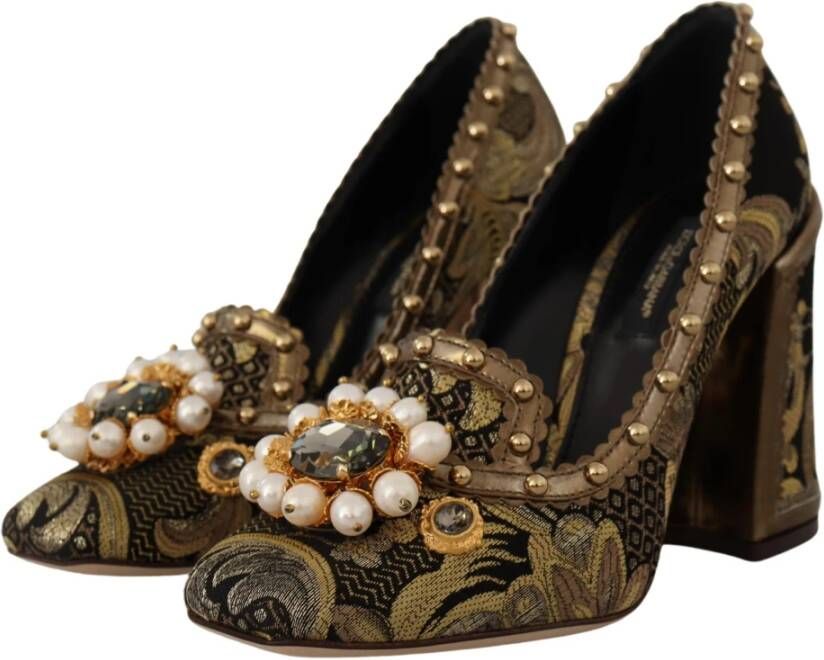 Dolce & Gabbana Elegante Gouden Jacquard Brokaat Pumps Yellow Dames