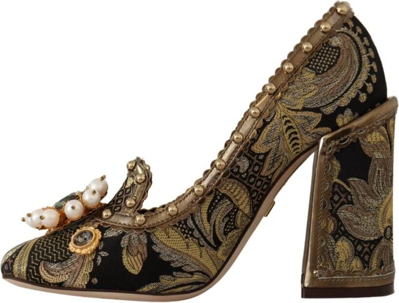 Dolce & Gabbana Elegante Gouden Jacquard Brokaat Pumps Yellow Dames