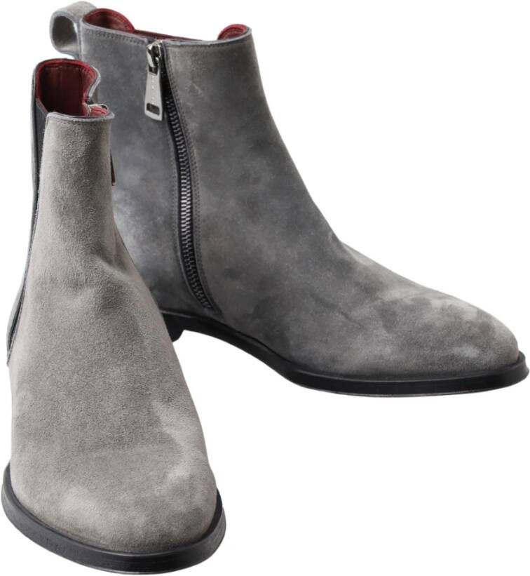 Dolce & Gabbana Elegante Grijze Chelsea Leren Laarzen Gray Heren