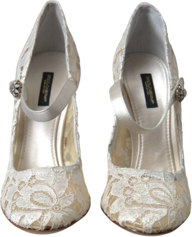 Dolce & Gabbana Elegante Kant Blokhak Sandalen Beige Dames