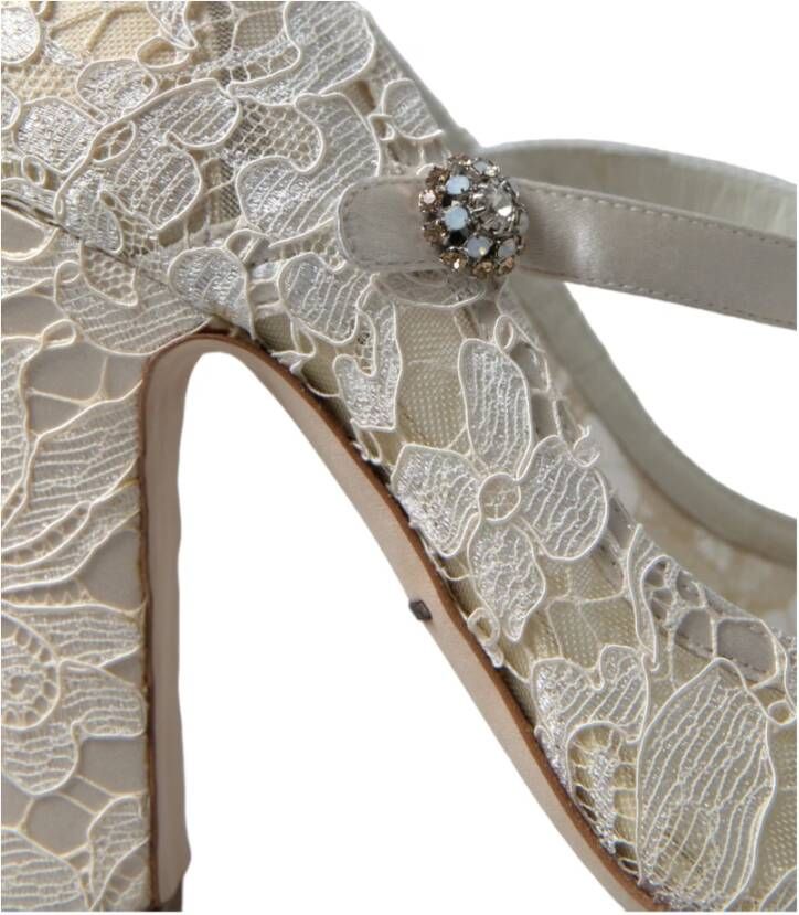 Dolce & Gabbana Elegante Kant Blokhak Sandalen Beige Dames