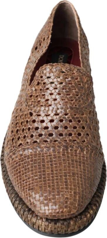 Dolce & Gabbana Elegante Leren Slipper in Bruin Brown Heren