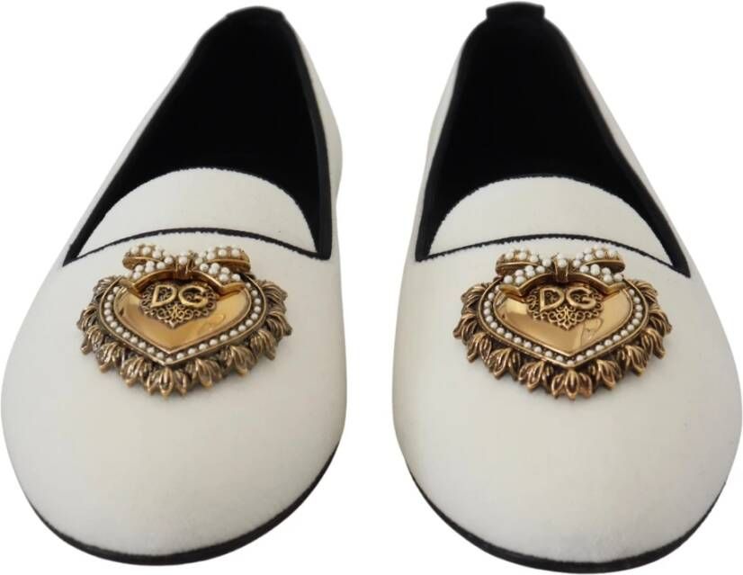 Dolce & Gabbana Elegante Loafers met Gouden Hartdetail White Dames