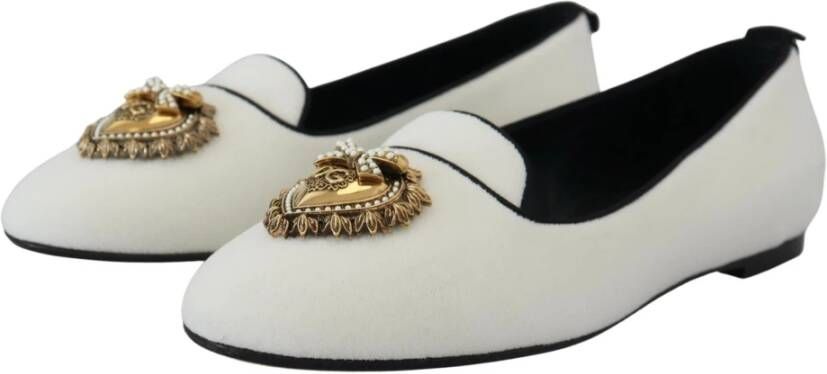 Dolce & Gabbana Elegante Loafers met Gouden Hartdetail White Dames