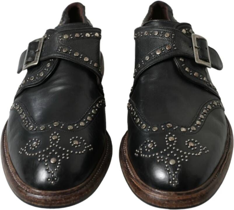 Dolce & Gabbana Elegante Monniksband Kalfsleren Schoenen Black Heren