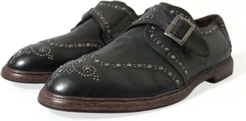 Dolce & Gabbana Elegante Monniksband Kalfsleren Schoenen Black Heren