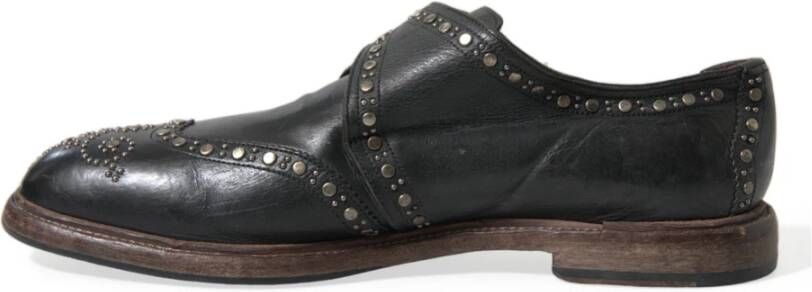 Dolce & Gabbana Elegante Monniksband Kalfsleren Schoenen Black Heren