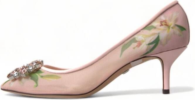 Dolce & Gabbana Elegante Roze Bloemen Kristal Pumps Pink Dames