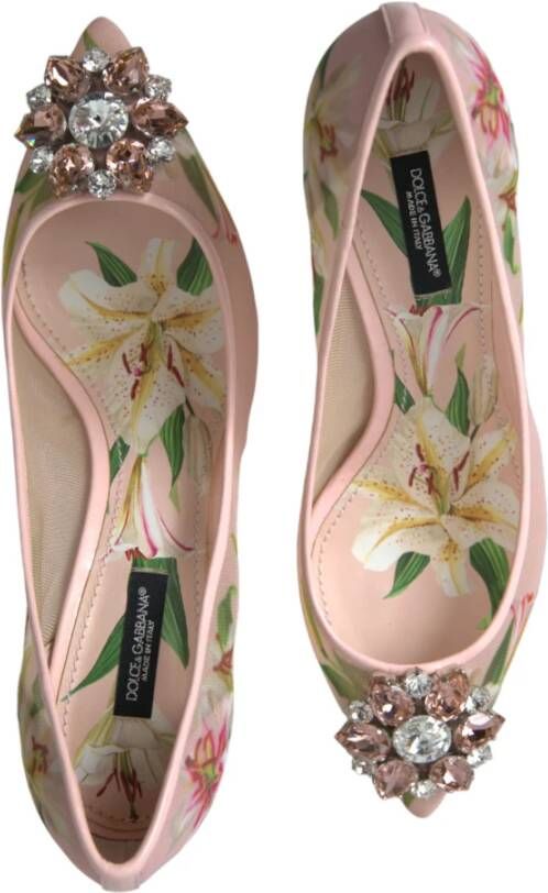 Dolce & Gabbana Elegante Roze Bloemen Kristal Pumps Pink Dames