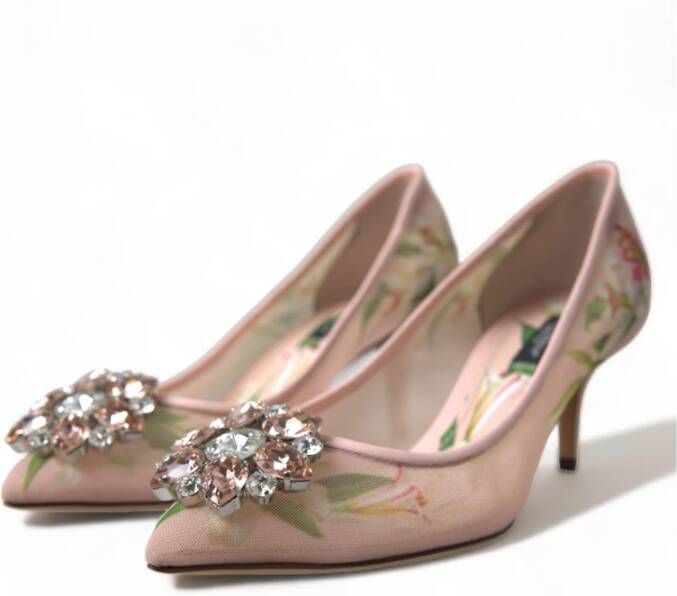 Dolce & Gabbana Elegante Roze Bloemen Kristal Pumps Pink Dames