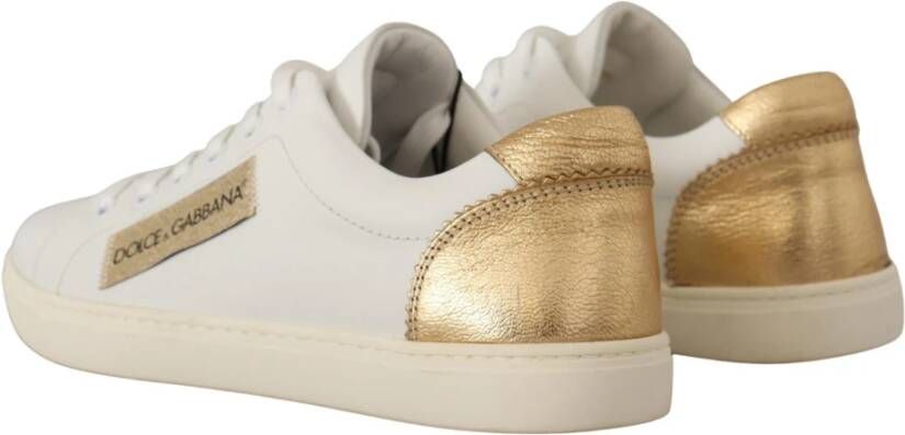 Dolce & Gabbana Elegante witte leren sneakers met gouden accenten White Dames