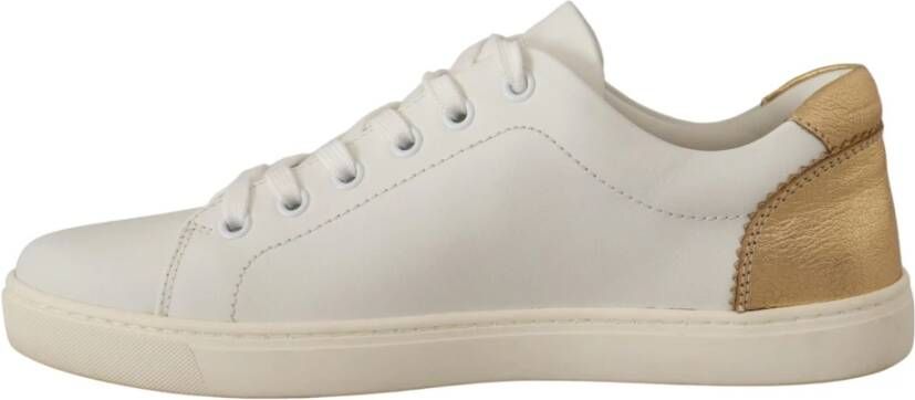 Dolce & Gabbana Elegante witte leren sneakers met gouden accenten White Dames