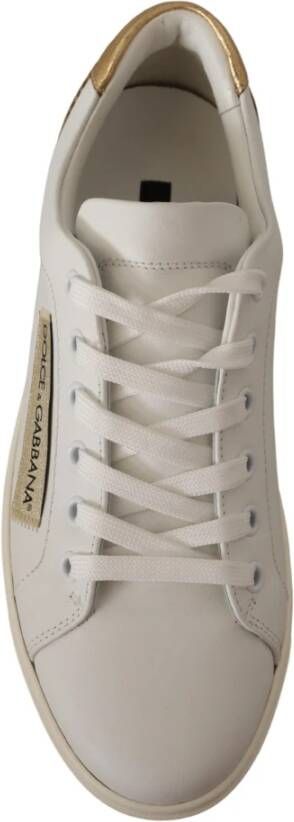 Dolce & Gabbana Elegante witte leren sneakers met gouden accenten White Dames