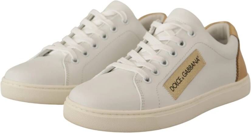 Dolce & Gabbana Elegante witte leren sneakers met gouden accenten White Dames