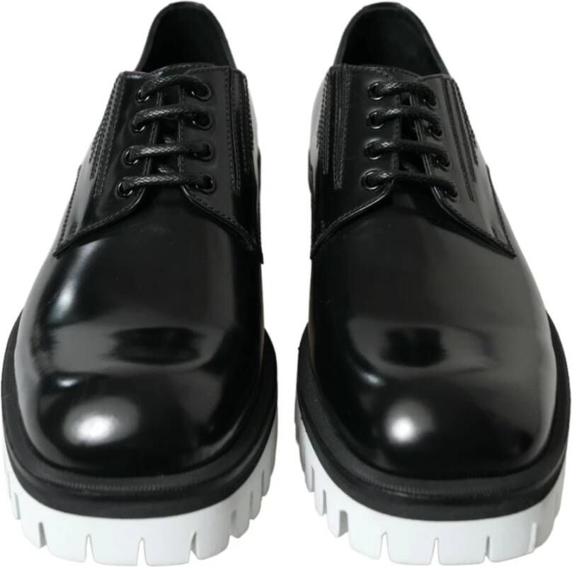 Dolce & Gabbana Elegante Zwart en Wit Leren Derby Schoenen Black Heren