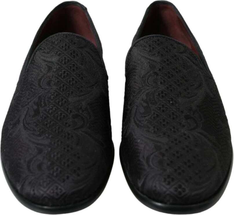 Dolce & Gabbana Elegante Zwarte Brokaat Loafers Black Heren