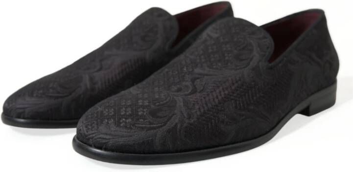 Dolce & Gabbana Elegante Zwarte Brokaat Loafers Black Heren