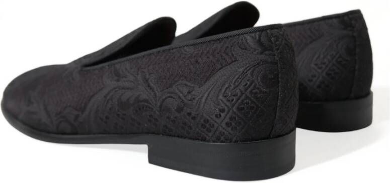 Dolce & Gabbana Elegante Zwarte Brokaat Loafers Black Heren