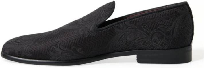 Dolce & Gabbana Elegante Zwarte Brokaat Loafers Black Heren