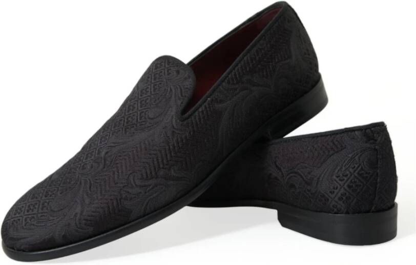 Dolce & Gabbana Elegante Zwarte Brokaat Loafers Black Heren