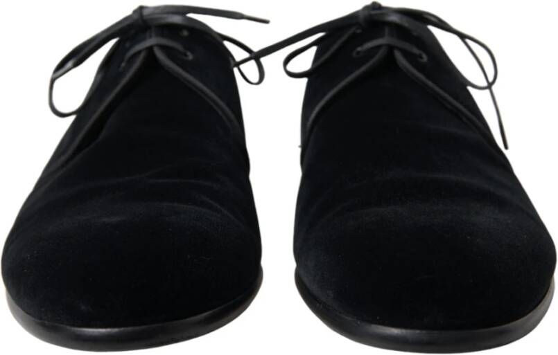 Dolce & Gabbana Elegante Zwarte Fluwelen Derby Schoenen Black Heren