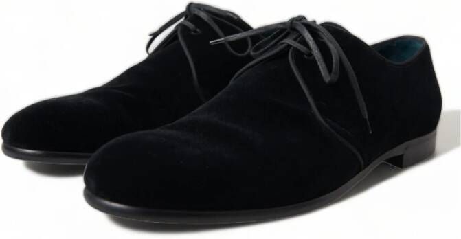 Dolce & Gabbana Elegante Zwarte Fluwelen Derby Schoenen Black Heren