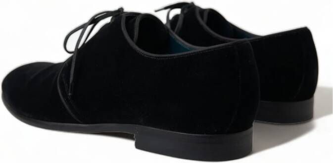 Dolce & Gabbana Elegante Zwarte Fluwelen Derby Schoenen Black Heren