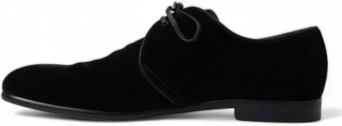 Dolce & Gabbana Elegante Zwarte Fluwelen Derby Schoenen Black Heren