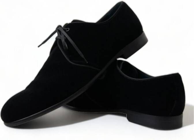 Dolce & Gabbana Elegante Zwarte Fluwelen Derby Schoenen Black Heren