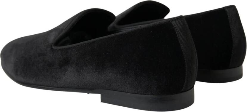 Dolce & Gabbana Elegante Zwarte Fluwelen Loafers Black Heren