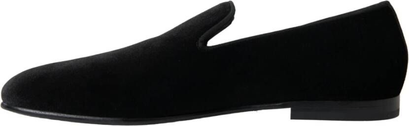 Dolce & Gabbana Elegante Zwarte Fluwelen Loafers Black Heren