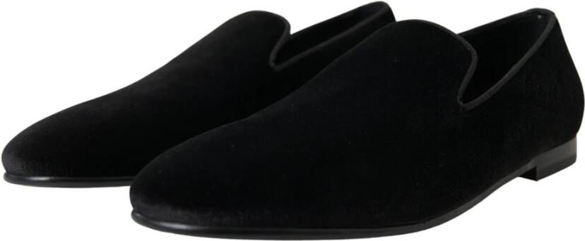 Dolce & Gabbana Elegante Zwarte Fluwelen Loafers Black Heren