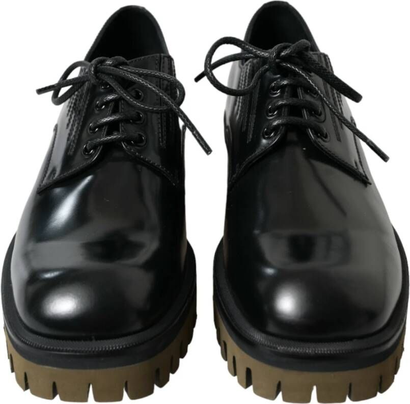 Dolce & Gabbana Elegante Zwarte Leren Derby Schoenen Black Heren