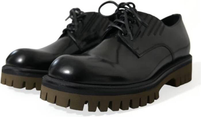 Dolce & Gabbana Elegante Zwarte Leren Derby Schoenen Black Heren