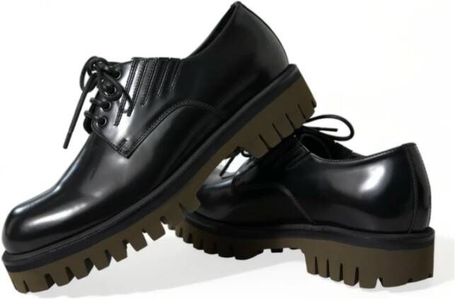 Dolce & Gabbana Elegante Zwarte Leren Derby Schoenen Black Heren