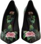 Dolce & Gabbana Elegante zwarte leren hakken met rozenprint Black Dames - Thumbnail 2