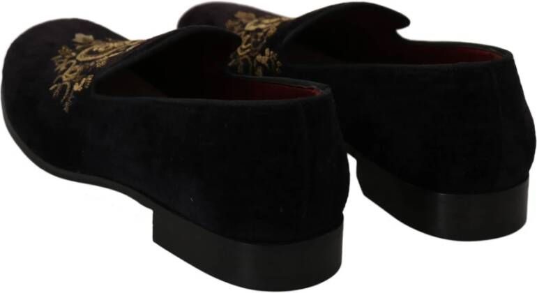 Dolce & Gabbana Elegante zwarte loafers met gouden kroonborduursel Black Heren