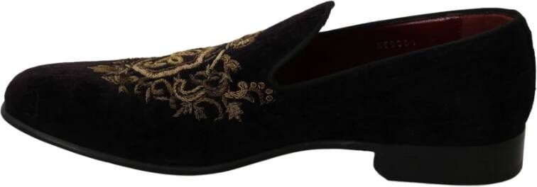 Dolce & Gabbana Elegante zwarte loafers met gouden kroonborduursel Black Heren