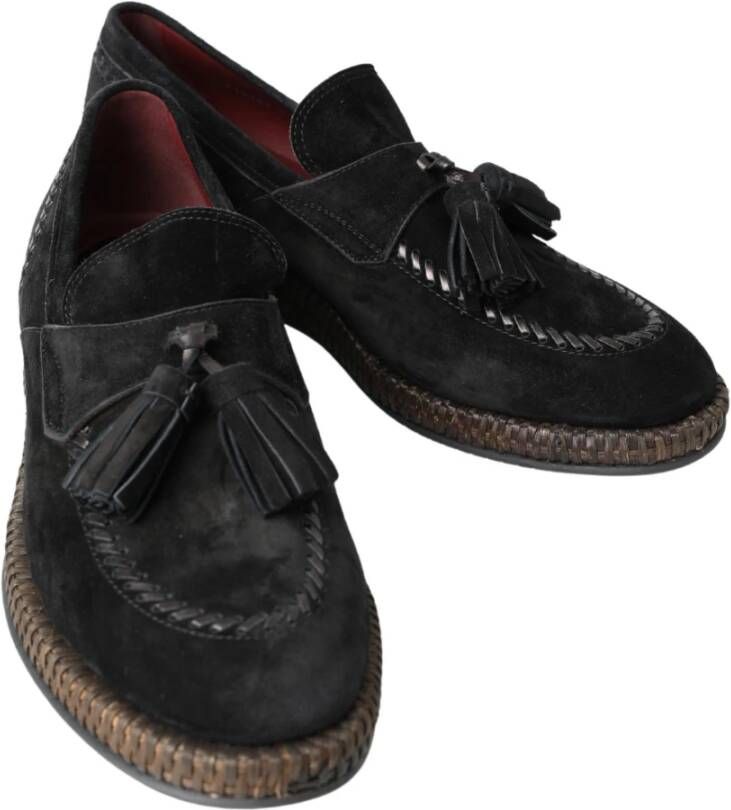 Dolce & Gabbana Elegante Zwarte Suède Espadrilles Sneakers Black Heren