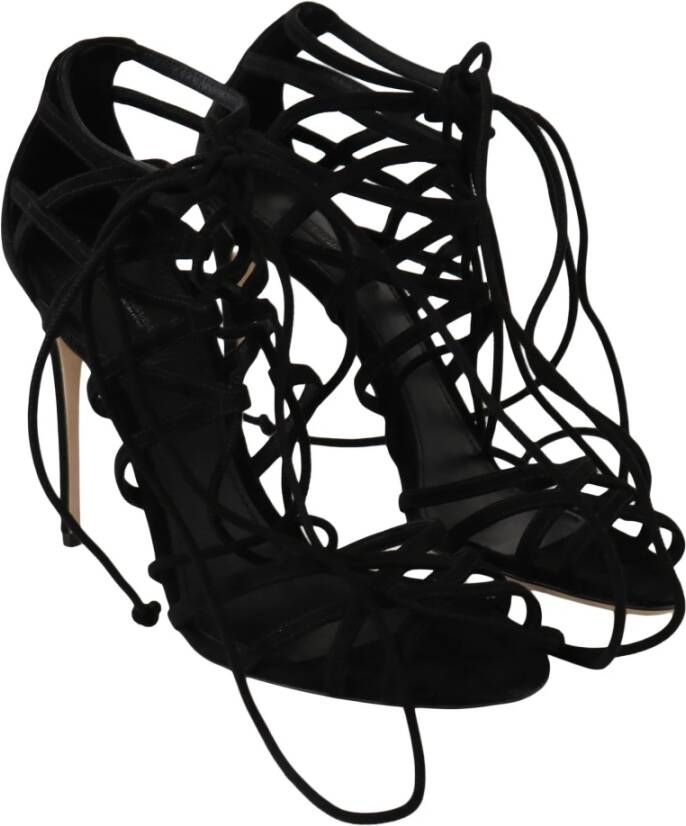 Dolce & Gabbana Elegante Zwarte Suède Gladiator Stiletto's Black Dames