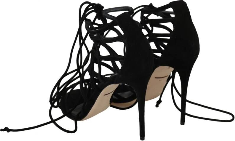 Dolce & Gabbana Elegante Zwarte Suède Gladiator Stiletto's Black Dames